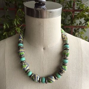 African Necklace with Fabric and Beads